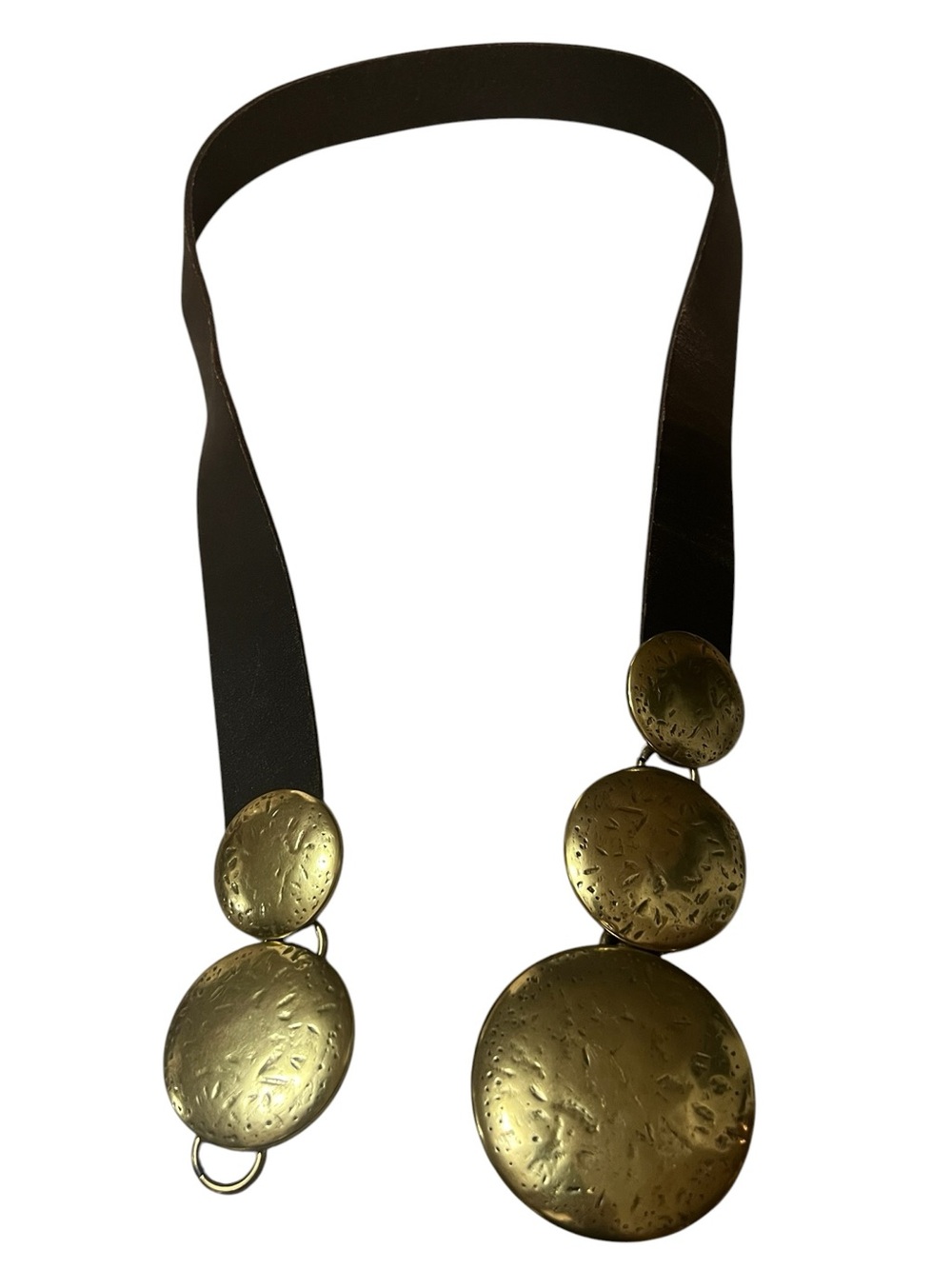 Coldwater Creek black leather and antique hammered gold medallion belt western - Picture 2 of 7